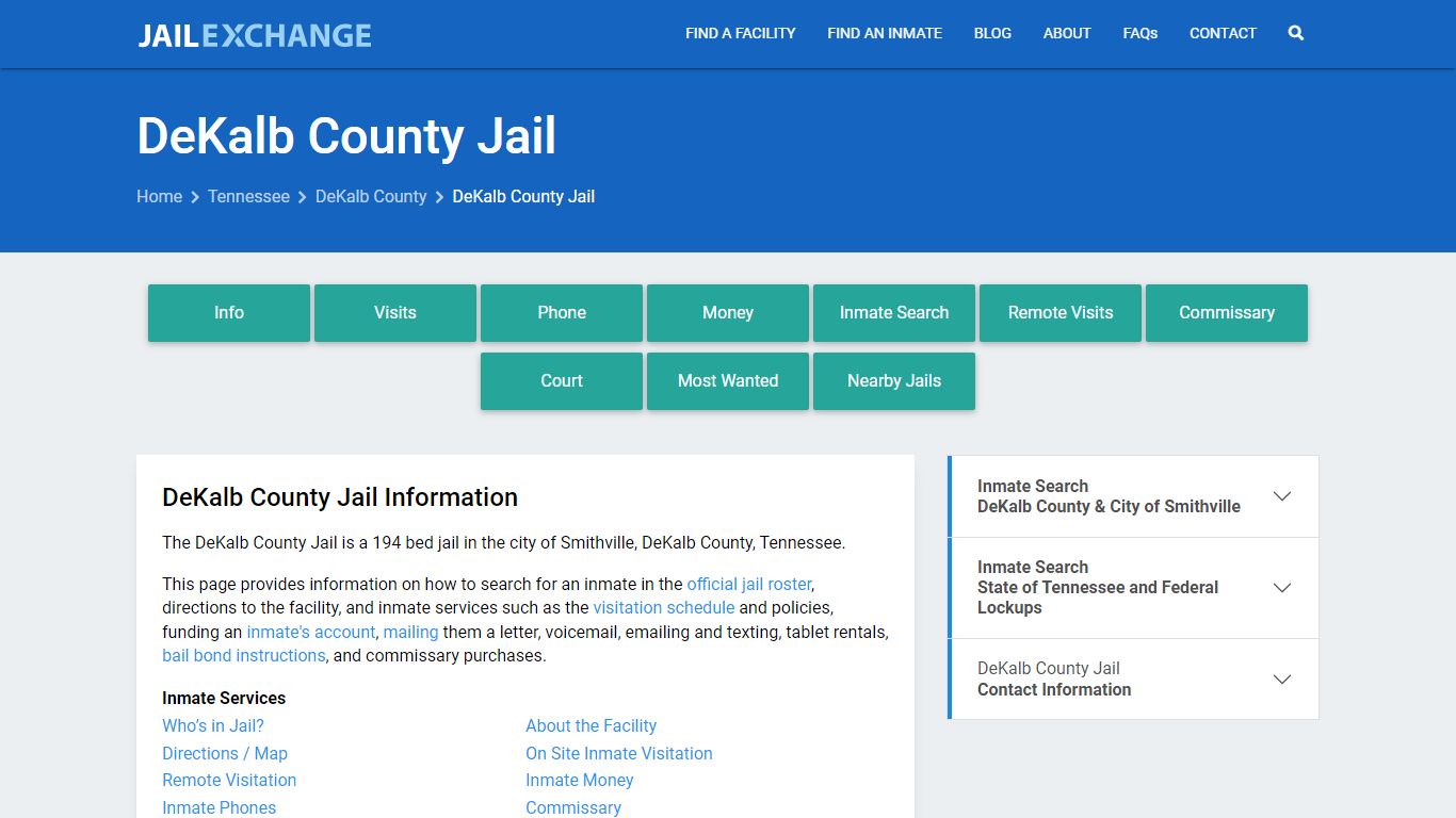 DeKalb County Jail, TN Inmate Search, Information